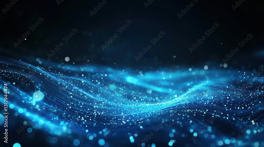 Poster a mesmerizing abstract image featuring flowing blue particles and lights creating a mystical underwa