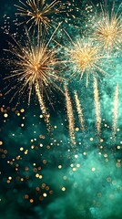 Naklejka premium Golden Fireworks Night Sky Celebration. (1)