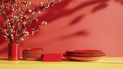 Professionally Captured Tet Theme Photograph with New Year Dishes in Red