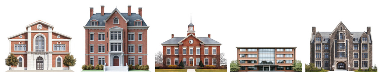 Fototapeta premium Architectural Evolution of Historic and Modern Buildings in Row, PNG bundle collection, Isolated on Transparent Background