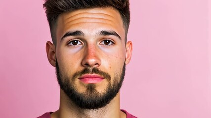 Young Entrepreneur Launching Online Course, Recording Content Against Pink Background, Modern E-Learning Concept with Confident Male in Stylish Attire, Innovative Business Development