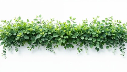 Obraz premium Lush garden bushes with fresh green leaves on white. Tropical plant decor, exotic botanical greenery, natural foliage for landscape design. Paradise island vibrant serene leafage.