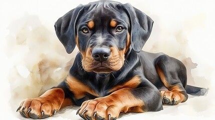 Obraz premium dobermann puppy clipart digital watercolor clipart detailed illustration