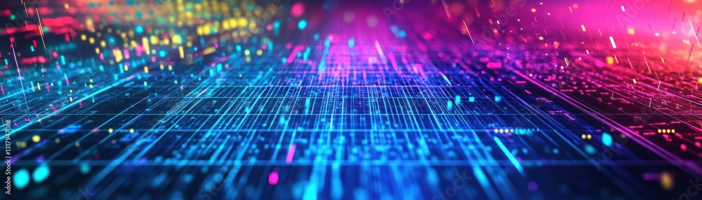 Poster abstract digital background with vibrant colors and glowing lines creating a futuristic technology t