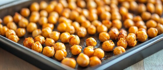 Professional Tray of Roasted or Baked Seasoned Chickpeas for Healthy Snacking