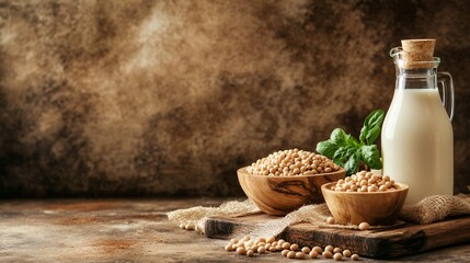 Assorted Food Ingredients for Baking on a Brown Background