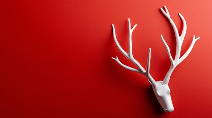 Professional White Santa Reindeer Antlers Against Red Background Image - Festive Christmas Holiday Celebration Concept