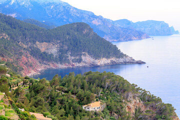Fototapeta premium Europe, Spain, Balearic Islands, Mallorca. Torre del Verger. Coastal views of Balearic Sea.