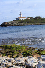 Europe, Spain, Balearic Islands, Mallorca. Lighthouse on an island.