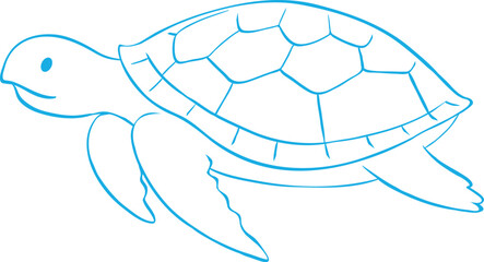 Blue Line Art Turtle Silhouette EPS Clipart - Printable Cricut Vector Design