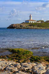 Europe, Spain, Balearic Islands, Mallorca. Lighthouse on an island.