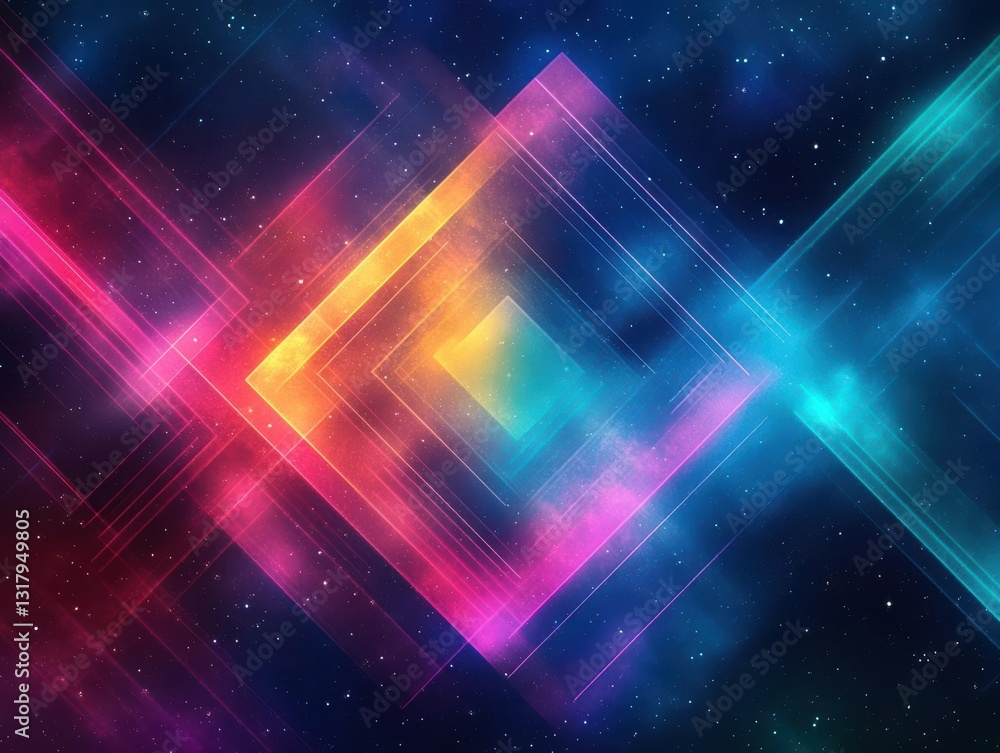 Poster vibrant abstract background with colorful geometric patterns and cosmic elements, perfect for digita