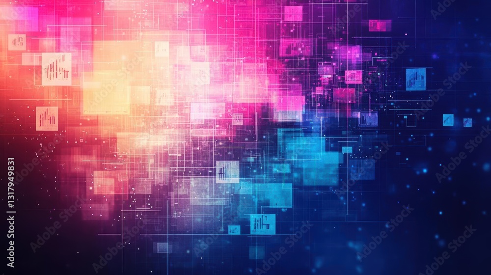 Poster vibrant abstract background with colorful digital blocks, perfect for technology and innovation them