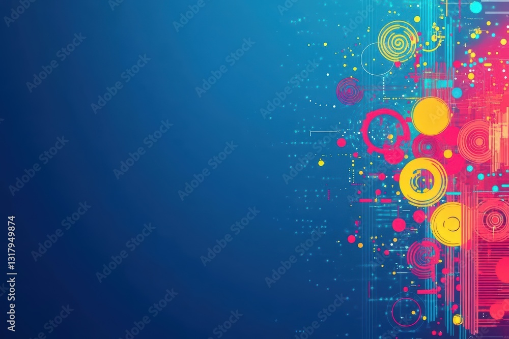 Aufkleber vibrant abstract design with colorful circles and patterns on a blue background, perfect for digital
