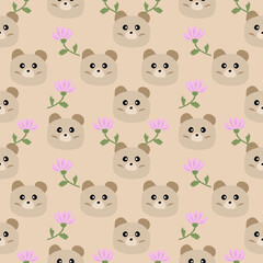 Cute Bear Pattern with Pink Flowers - Seamless Digital Paper, Kawaii Bear Repeat Pattern for Fabric & Crafts, Pastel Bear and Floral Design - Digital Scrapbooking Paper, Adorable Animal Pattern
