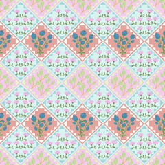 Vintage Floral Diamond Pattern - Pastel Colors Textile Design, Retro Floral Quilt Pattern - Soft Pastel Colors, Seamless Floral Fabric Pattern - Digital Paper Download, Pastel Floral Pattern - Diamond