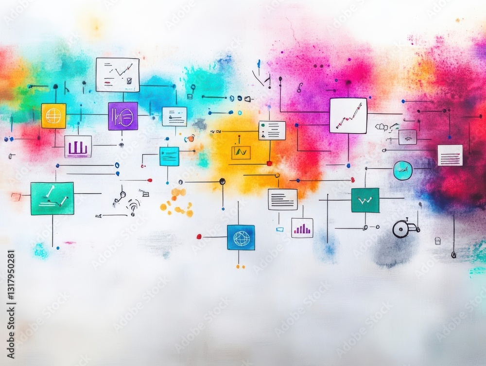 Poster vibrant illustration featuring colorful charts and graphs, representing data analysis and digital ma