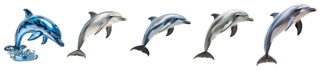 Graceful Dolphins in Action Displaying Dynamic Movement and Playfulness, PNG bundle collection, Isolated on Transparent Background