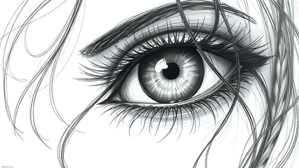 Obraz premium Stunning Black Pencil Art Painting of a Woman’s Eye with Intricate Details, Realistic Shading, and Deep Expressions, Capturing the Beauty, Emotion, and Mystery of the Gaze in a Mesmerizing Monochrome 