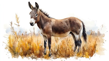 Fototapeta premium donkey on farm clipart watercolor illustration watercolor style digital design illustration