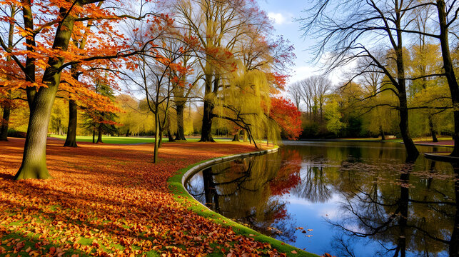 Autumn in Johannapark, this  is an 11 hectares (27 acres) park near the city center in Leipzig.