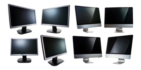 Multiple Computer Monitors Displaying Black Screens, PNG collection, set bundle, isolate on transparent or white background