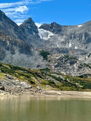 Alpine lake in the mountains with glacier