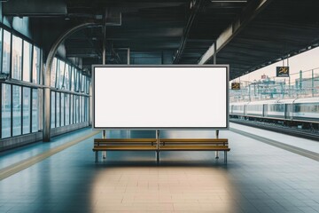 Blank advertising billboard poster, Empty mockup in train station. Horizontal OOH media digital display. Empty space for marketing campaign. Modern design billboard mockup. 32k Resolution