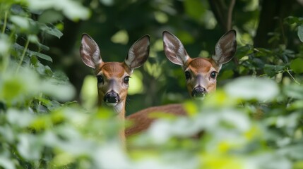 Fototapeta premium Deer Observing in Their Natural Habitat in the Forest
