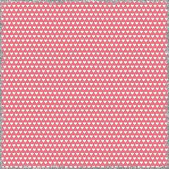 Seamless white heart pattern on coral pink background with silver glitter border. Cute Valentine design for wrapping paper, cards, and decor.