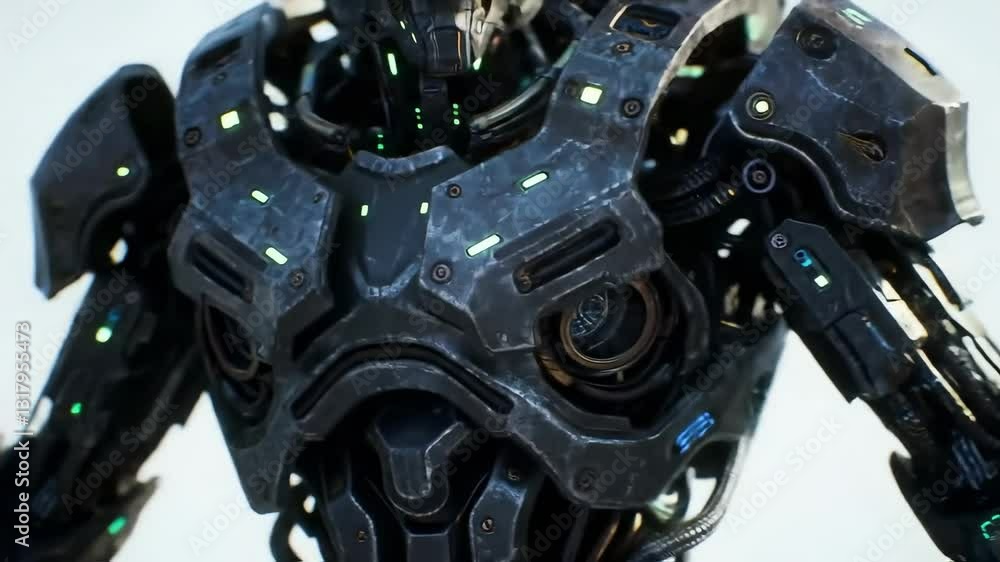 Poster a futuristic male robot: an intricate close-up of a state-of-the-art cybernetic entity showcasing ad