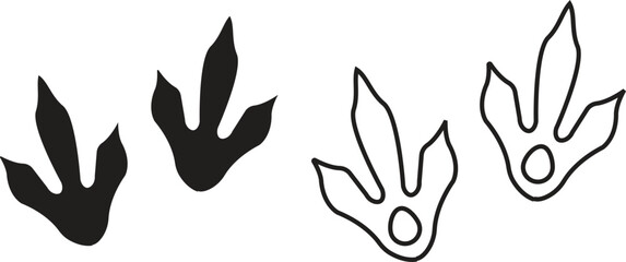 Dinosaur tracks icon set. Dragon tracks foot print symbol silhouette black vector collection isolated on transparent background. Dino cute trail texture. Hand drawn paleontology dinosaur paw prints.