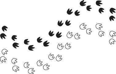 Dinosaur tracks icon set. Dragon tracks foot print symbol silhouette black vector collection isolated on transparent background. Dino cute trail texture. Hand drawn paleontology dinosaur paw prints. © WaQar