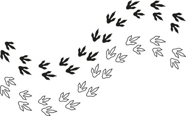 Dinosaur tracks icon set. Dragon tracks foot print symbol silhouette black vector collection isolated on transparent background. Dino cute trail texture. Hand drawn paleontology dinosaur paw prints. © WaQar