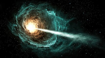 A pulsar star emitting powerful beams of energy and particles into the galaxy, on a green backdrop