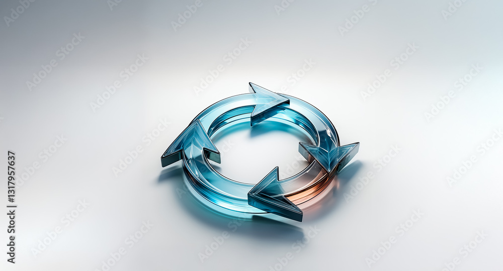 Poster glassy circular arrow in blue and orange hues, isolated on white. represents a continuous cycle, pro