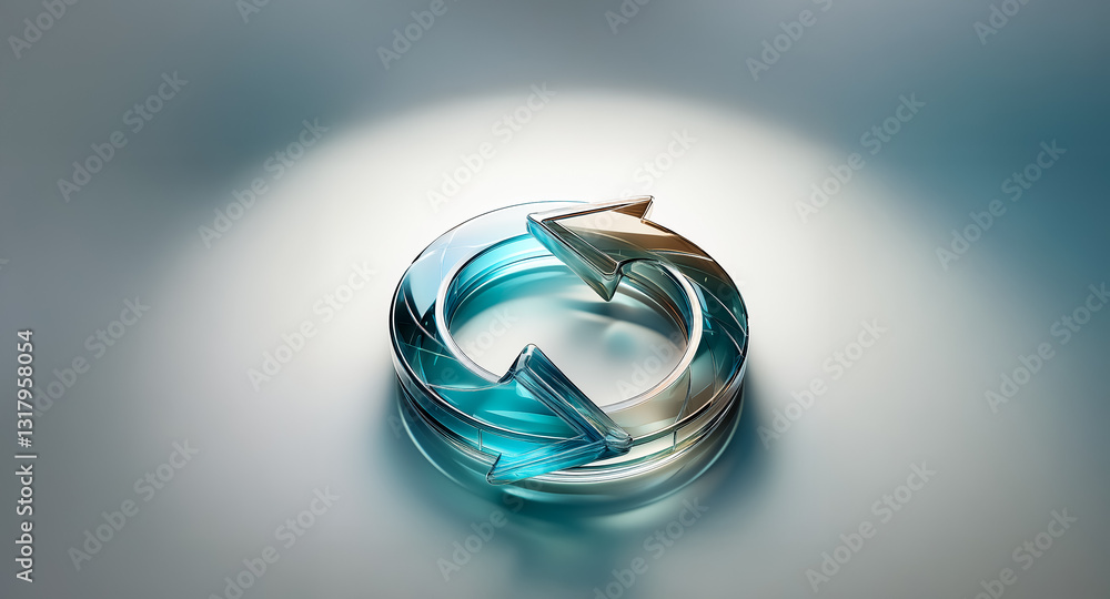 Poster a translucent circular arrow with a gradient from blue to gold is centered on a soft, blurred backgr