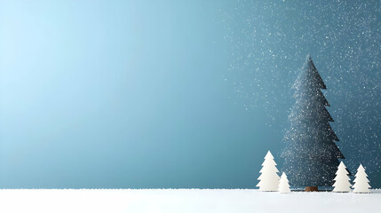 Minimalistic Christmas Scene With Snowy Trees and Blue Background for Holiday Season