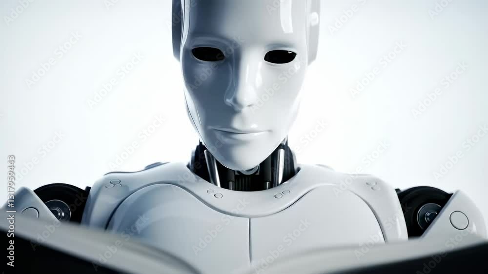 Poster futuristic robot android on a white background