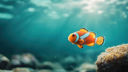 Single clownfish hovering in one spot while its fins wave gently, green screen background