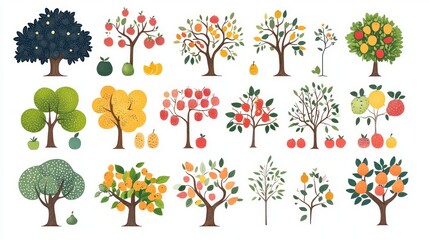 Fruit trees illustration, orchard, garden, farm, food, healthy