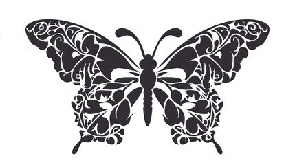 Ornate butterfly design, isolated, white background, graphic art, tattoo