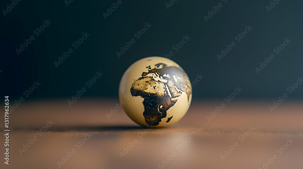 Aufkleber detailed miniature globe of the world resting on a brown table in a dark room with shallow depth of 