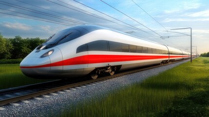 Fototapeta premium High-speed train, a symbol of futuristic travel amidst lush landscapes