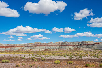 Beautiful and otherworldly landscape at Petrified Forest NP. This area is seen from a viewpoint on the park road.