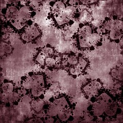 Grunge maroon skull-heart pattern with splatter effects. Edgy gothic Valentine design ideal for punk artwork, Halloween themes, and alternative digital creations.