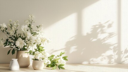 Serene White Flowers in Minimalist Setting A Peaceful Home Decor Scene