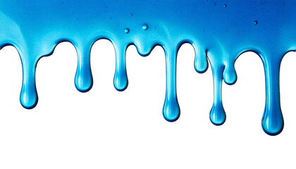 aqua blue liquid dripping from above on transparent background
