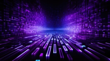 Futuristic Digital Corridor with Glowing Purple and Blue Light Patterns