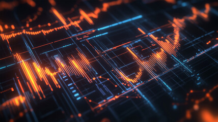 デジタル空間に浮かぶ未来的な金融チャート